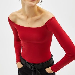 Red long sleeve off the shoulder body suit